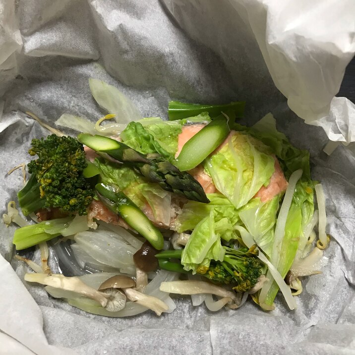 レンジde鮭と野菜の包み蒸し